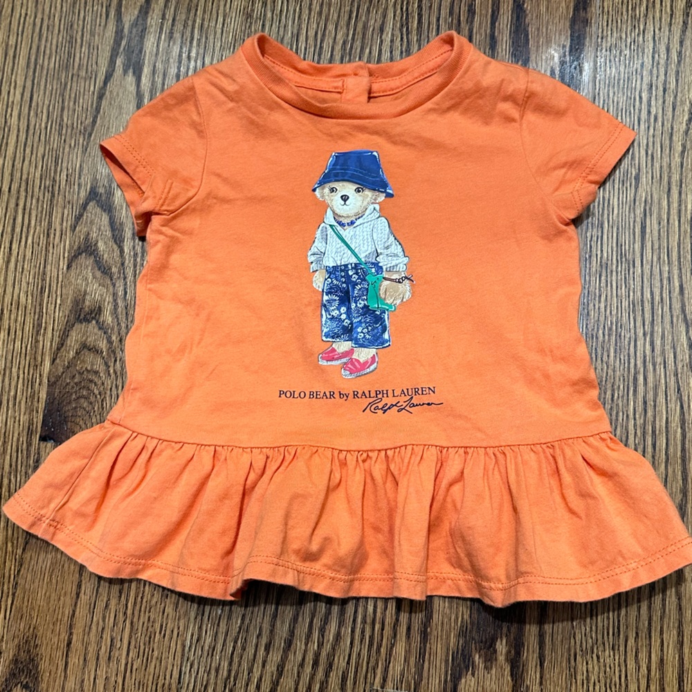 Baby Girls 12 Months Short Sleeve Polo Bear Peplum Jersey T-Shirt